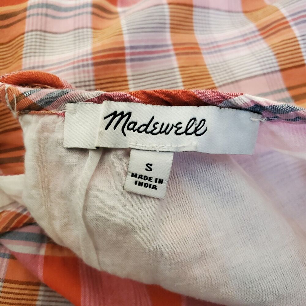 Madewell Plaid Ruffle-Sleeve Popover Mini Dress Small AO279 - Picture 6 of 7